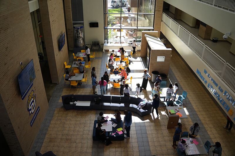 Students working on their presentations